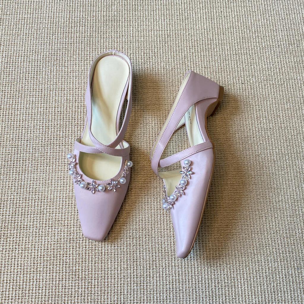 French Pearl Cross-strapped Bag Head Half Slippers with Skirt Inner Height Increase Temperament Muller Cool Slippers Women
