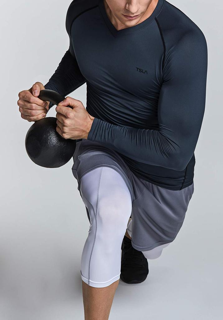 Tesla Compression UV Compression Sports Sports Base Men's Wear, V-Neck, Protection, Sweat-Wicking, Quick-Drying, Shirt, Undershirt, Running, Training,