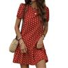 New European and American polka dot loose short skirt, round neck lotus leaf hem French casual vacation temperament dress