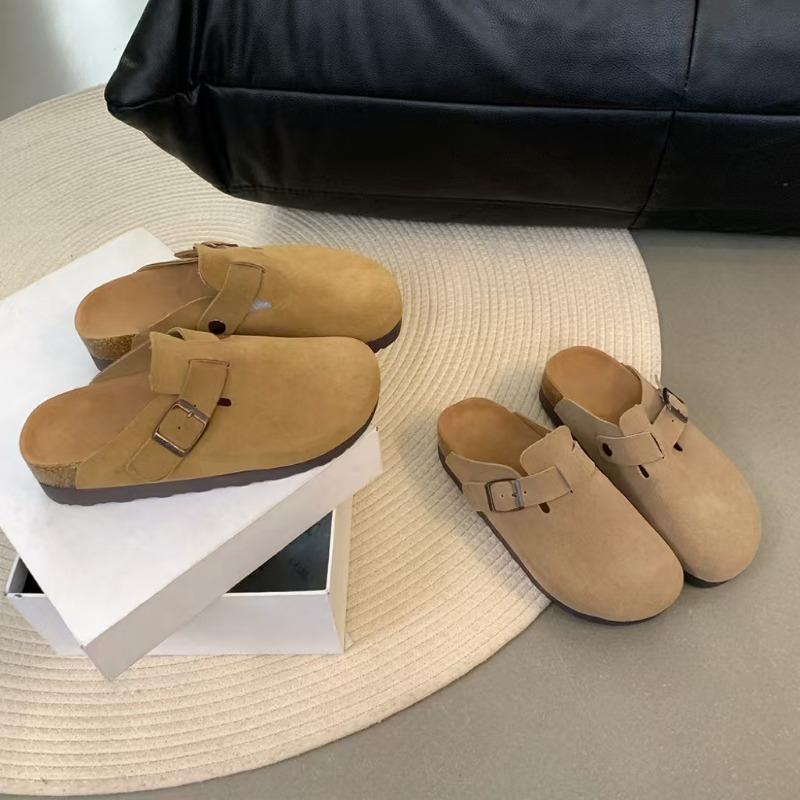 Fashion New Women's Closed Toe Slippers Suede Leather Clogs Sandals for Women Retro Fashion Garden Mule Clog Slides Mujer Plus Size 43