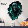 Decorative Wall Film Halloween Theme Sticker, Horror Skull Decal, Waterproof Self-adhesive Glowing Stickers Art, for Home Living Room Bedroom