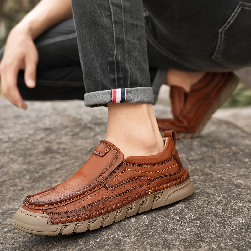 Mocasines de cuero hechos a mano para hombre, mocasines casuales y cómodos, sin cordones, planos, para caminar, gran oferta