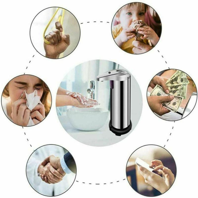 250ml Automatic Soap Dispenser Built-in Infrared Sensor Handsfree Touchless Stainless Steel For