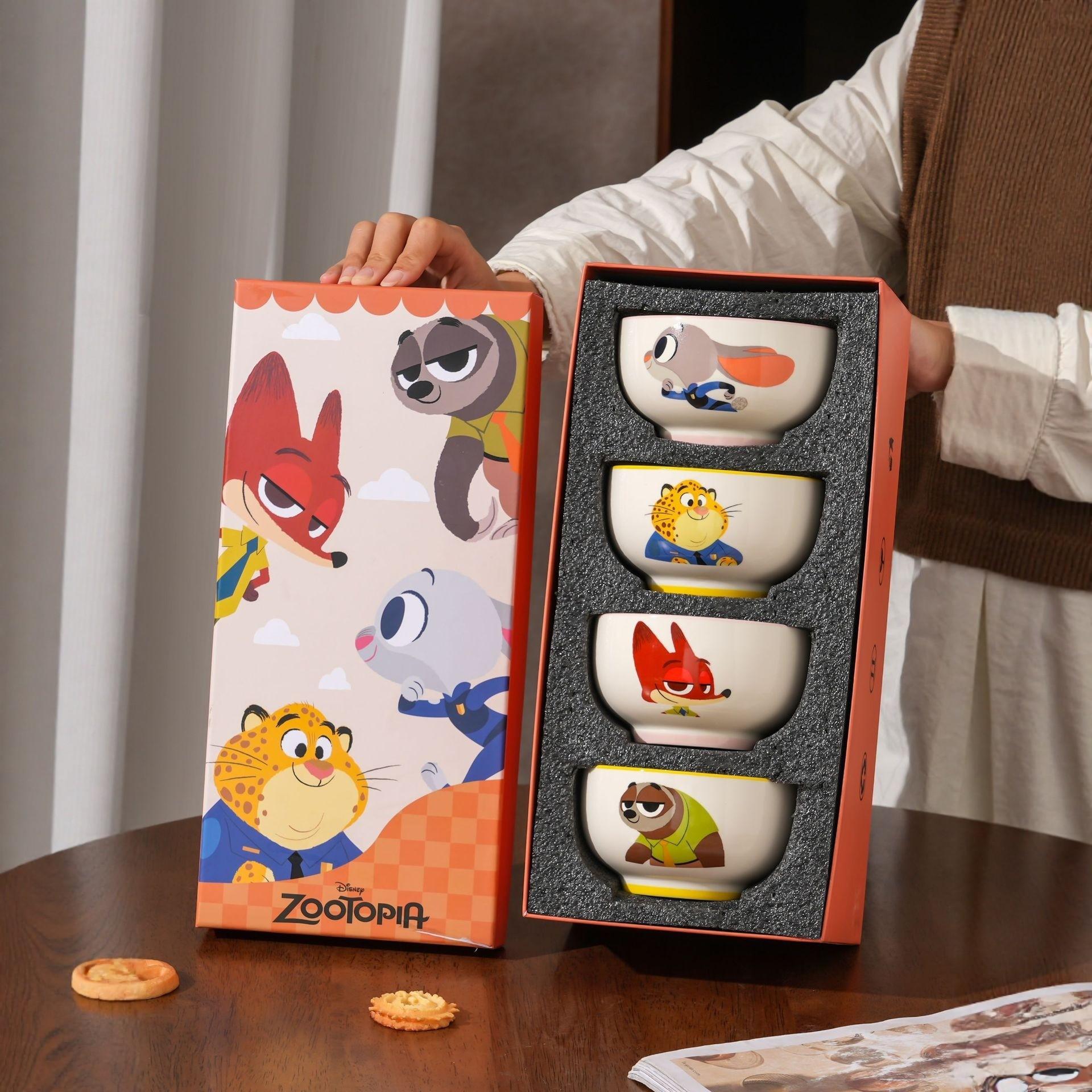 Disney s Zootopia Judy and Nick Home Ceramic Bowl Fashion Tableware Adult Rice Bowl Souvenir Four bowl gift box set