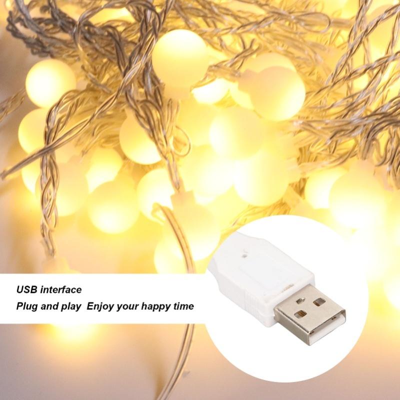 Ball String Lights Waterproof USB Port Power Supply LED Decorative Ball Lights For Bedroom Wedding Party Warm White 3m/9.8ft 20