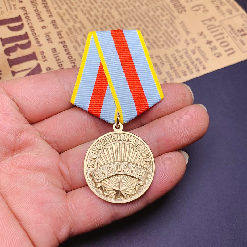 Soviet Emblem, Warsaw Medal of the Liberation Army, Metal Brooch, Russian Commemorative Emblem, Saint George Ribbon, Christmas Gift, Stocking Stuffers