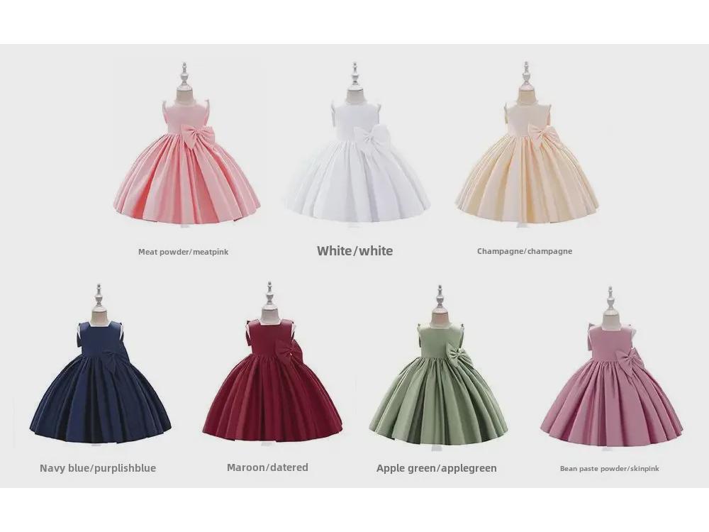 Kore Tarzı Kız Çocuk Saten Elbise Büyük Fiyonklu - Gösteriler ve Çocuk Bayramı için İdeal