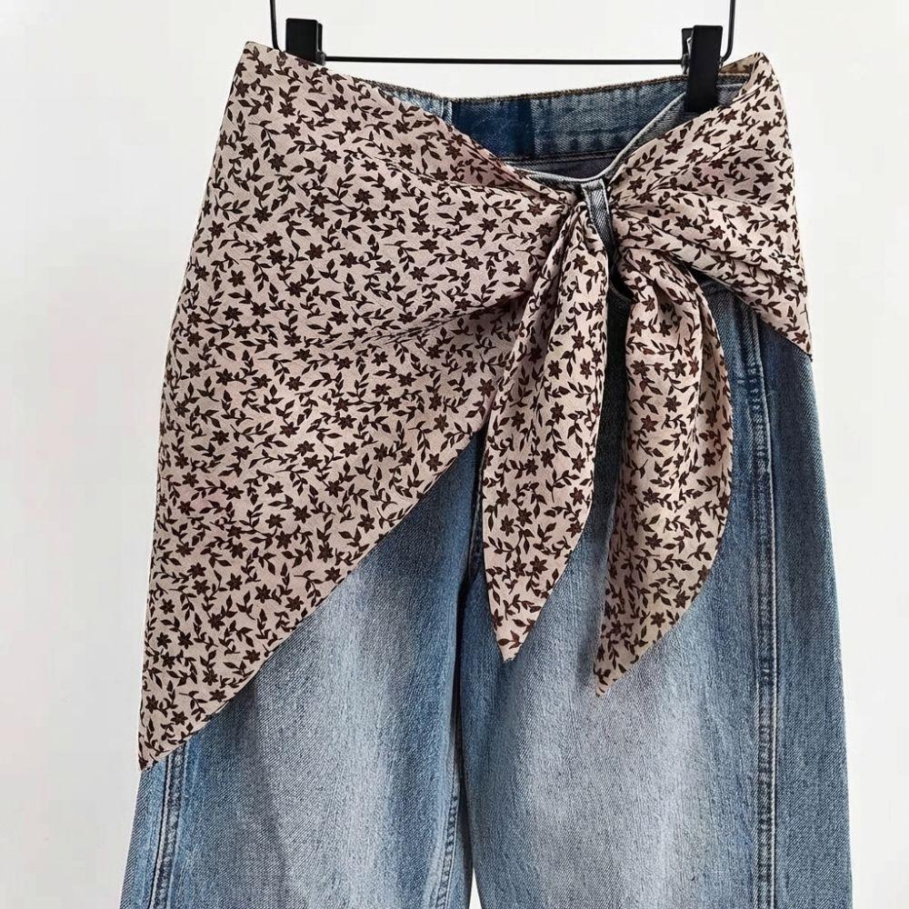 Imitation Silk Women's Silk Scarf Cashew Floral Ruched Skirts Triangle Scarf Belt  Jeans Decoration