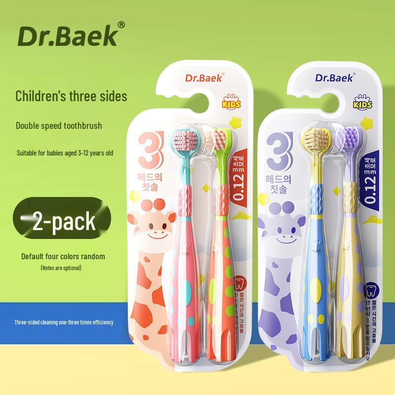 Popular Kids' Soft Bristle Three-Sided Toothbrush, Ages 3-12, Adorable Cartoon Giraffe Design