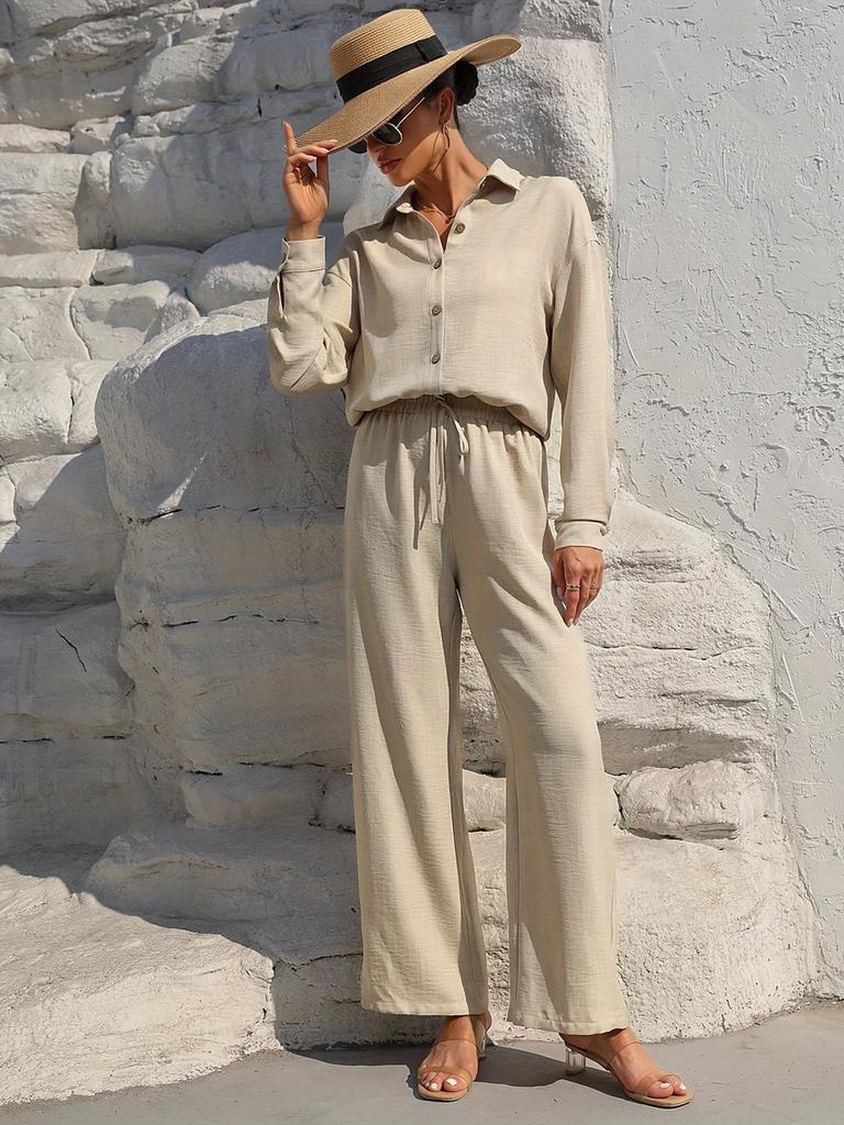 Modisches Frühjahrs-Freizeit-Oversize-Langarm-Strickjacken-Zweiteiler-Set für Damen, einfarbiges Outfit