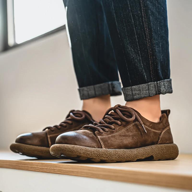 Fashion British Style Flat Designer Driving Shoes Men Minimalist Split Leather Casual Leather Oxford Shoe Comfy Lace-Up Walking Sneakers