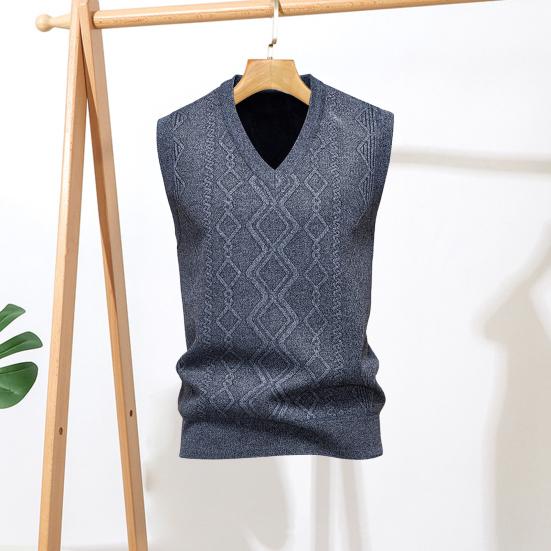 Men Knitting Vest V-Neck Sleeveless Rhombus Texture Sweater Vest Autumn Winter Solid Color