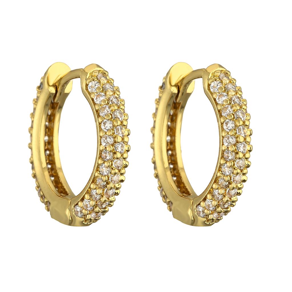 18K Gold Plated Brass Huggie Earrings with CZ Zircon Thin Ear Hoops Earring for Women Round Colorful Earring Piercing
