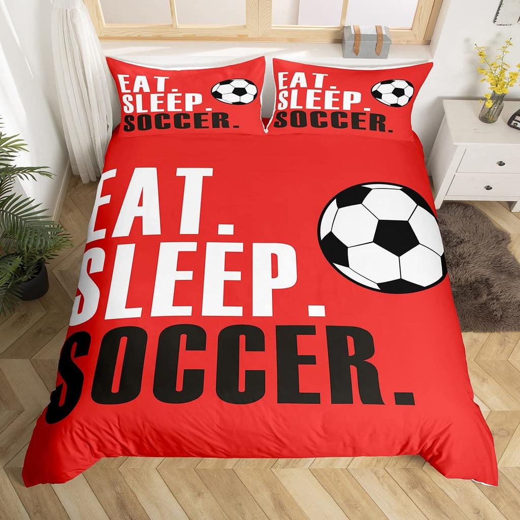 Cartoon Soccer Duvet Cover Set Printed Football Bedding Sets For Kids Boys Girls Bedroom Decor Sports Theme Comforter Cover Set