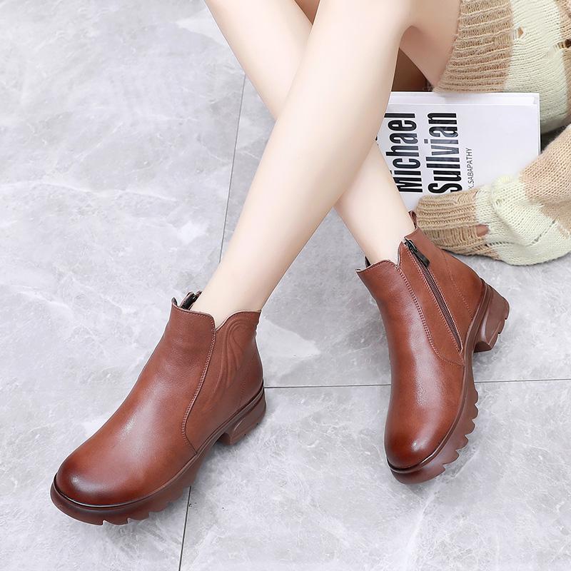 Fashion GKTINOO Short Boots Women 2024 New Winter Fur Women Ankle Boots Genuine Leather Large Size 43 Women's Chelsea Boots