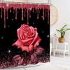 Pink Glitter Rose Shower Curtain and Rug Bathroom Set Floral Pink Glitter Shower Curtains Bath Mat Bathroom Decor with Hooks