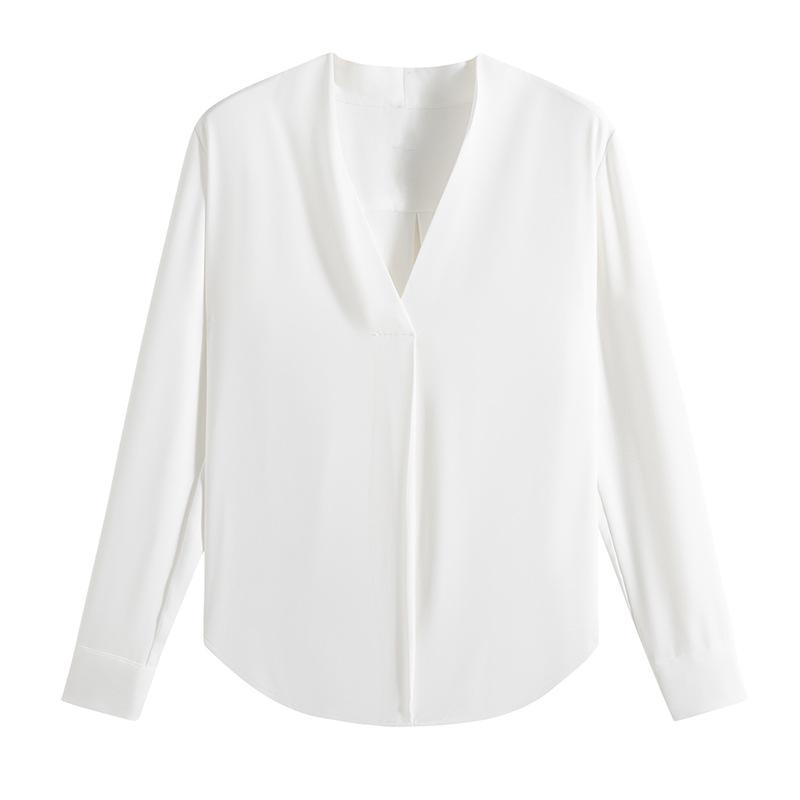 2025 Spring Korean V-Neck Long Sleeve Chiffon Shirt: Versatile & Slimming Women's Top
