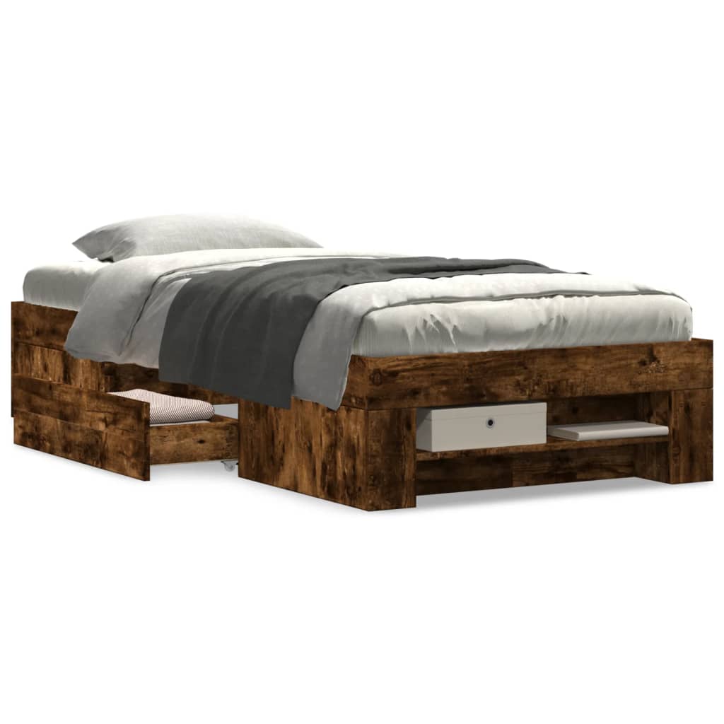 Bed Frame Without Mattress Smoked Oak Finish 90 X 200 Cm Engineered Wood