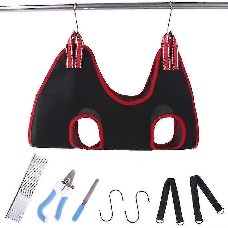 Pet Dog Grooming Hammock Harness Kit Breathable Dog Hammock Restraint Sling with Nail Clippers, Trimmer & Comb (S/M/L)