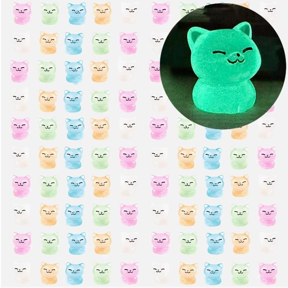 Resin Luminous Cat Figurines Tiny Miniature Lucky Cat Cute Glow Dark Ornaments for DIY Home Decor