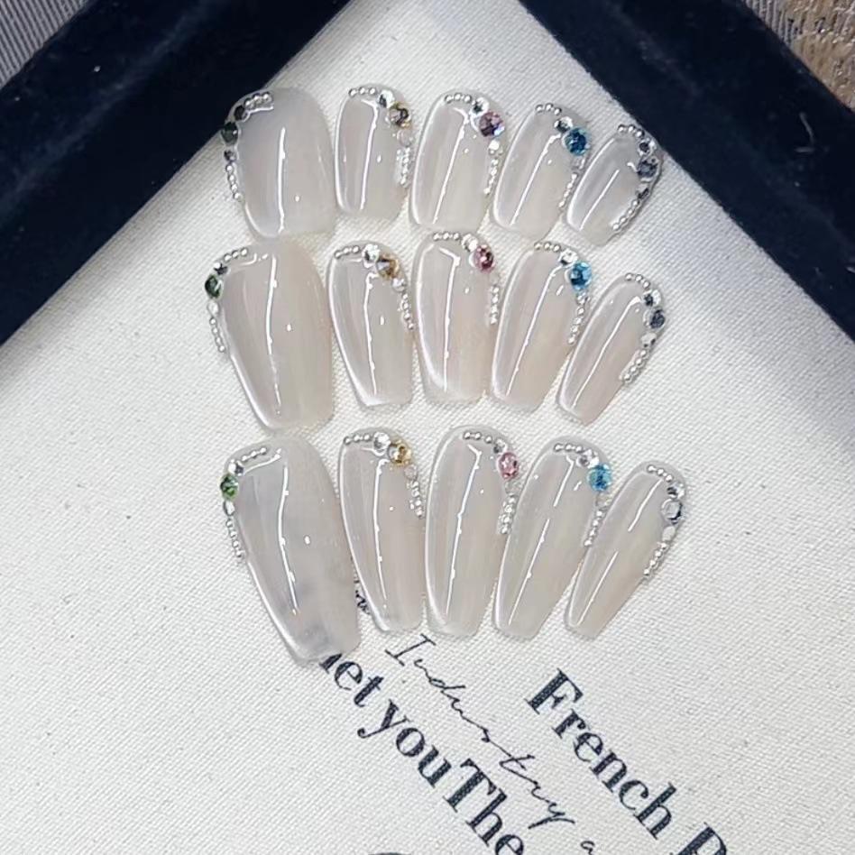 

Чисто ручная работа фототерапевтическая одежда броня белый лунный свет кошачий глаз готовый продукт многоразовый нейл-арт патч large L