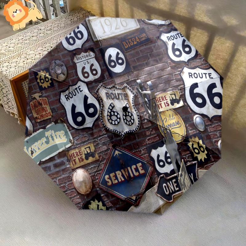 1PC Route 66 Umbrella Portable Folding Umbrella Iron Frame Hole Bone Structure Outdoor Home Umbrella A3