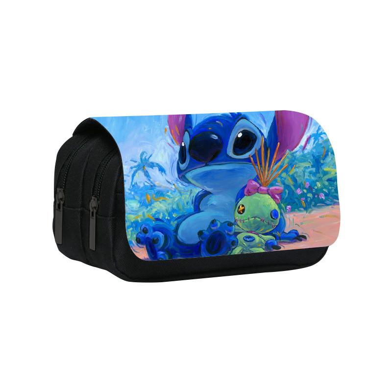 Stitch Double Layer Pencil Case For Students With Polyester Material And Storage Space