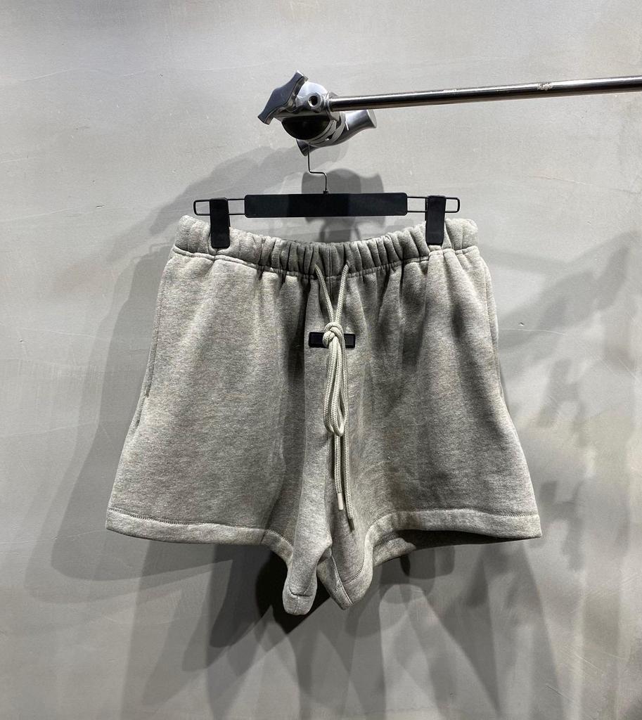 Essentials Mid-Waist Leather Label Fleece Casual Shorts