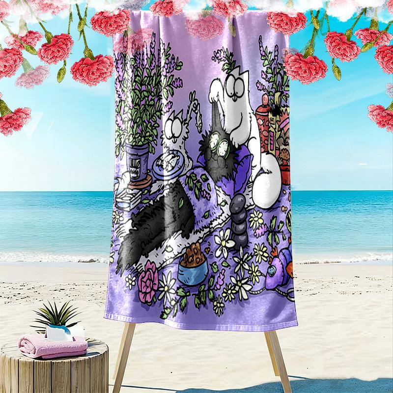 Simon's Cat Aufdruck Strandtuch, Großes Weiches Schnelltrocknendes Handtuch für Strand Camping Schwimmen