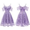 Bright Deer Women Cold Shoulder Bridesmaid Dress Floral Crochet Lace Ruffle Cami Strap Midi Dress for Wedding Evening Formal Party Cocktail Occasions