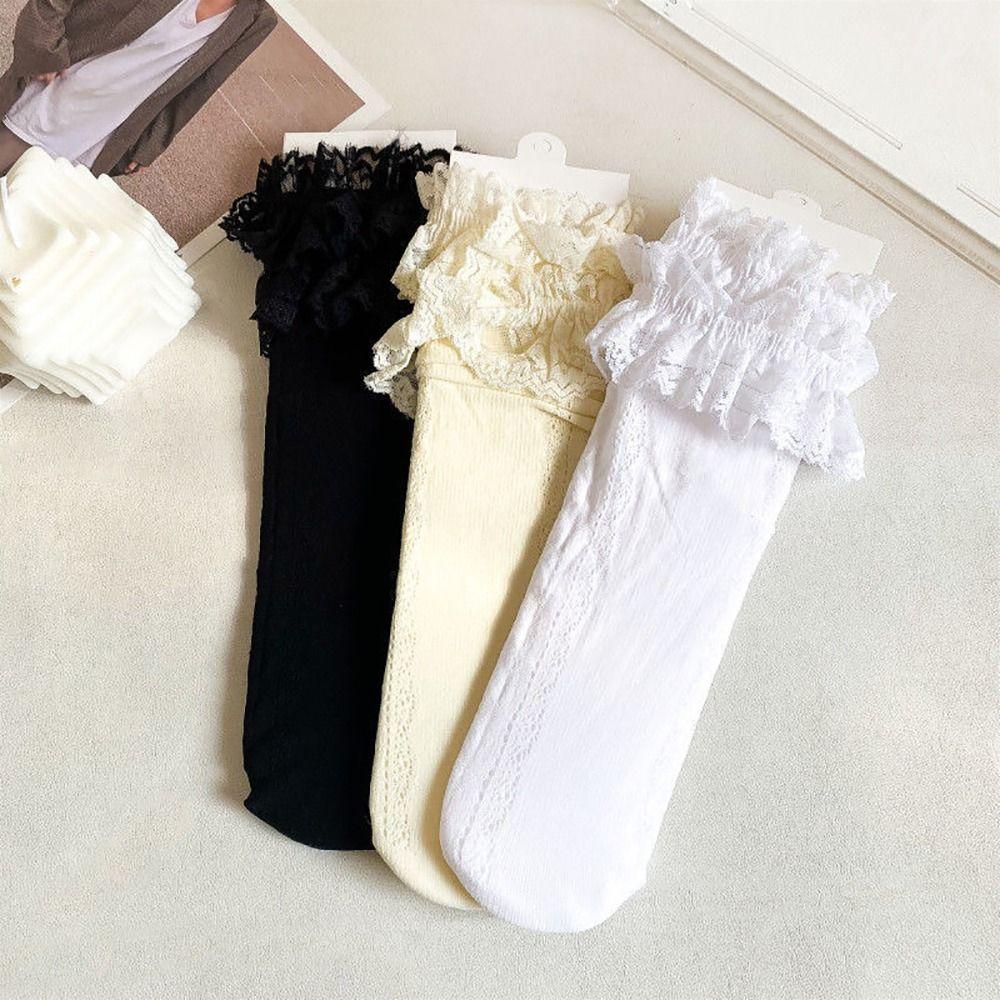 Cotton Spandex Lace Stockings Mesh Girl Long Socks Calf Socks Lolita Sock