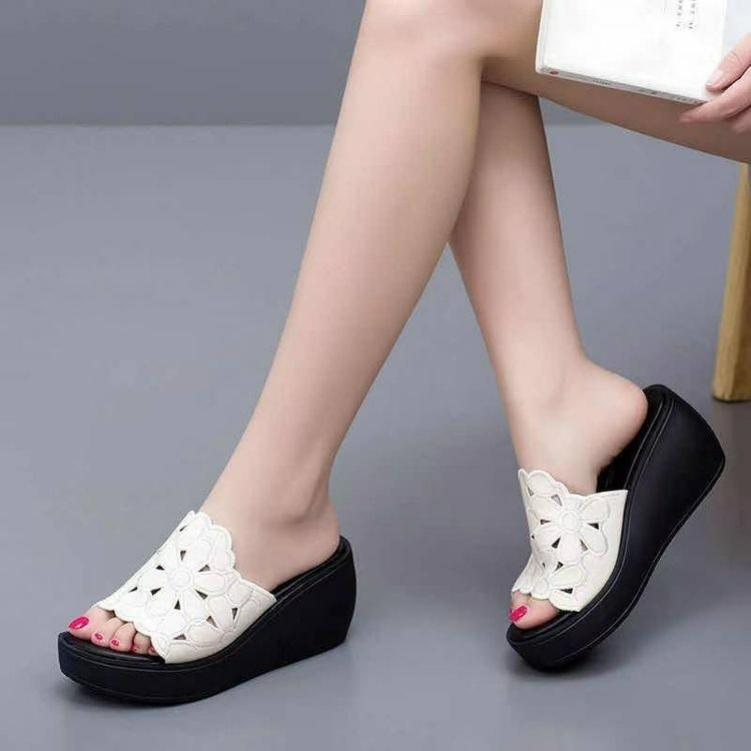 Wedge-heeled Slippers Women's Summer Fashion Hollow Fish Mouth Sandals Thick-soled Open-toed Slippers Women