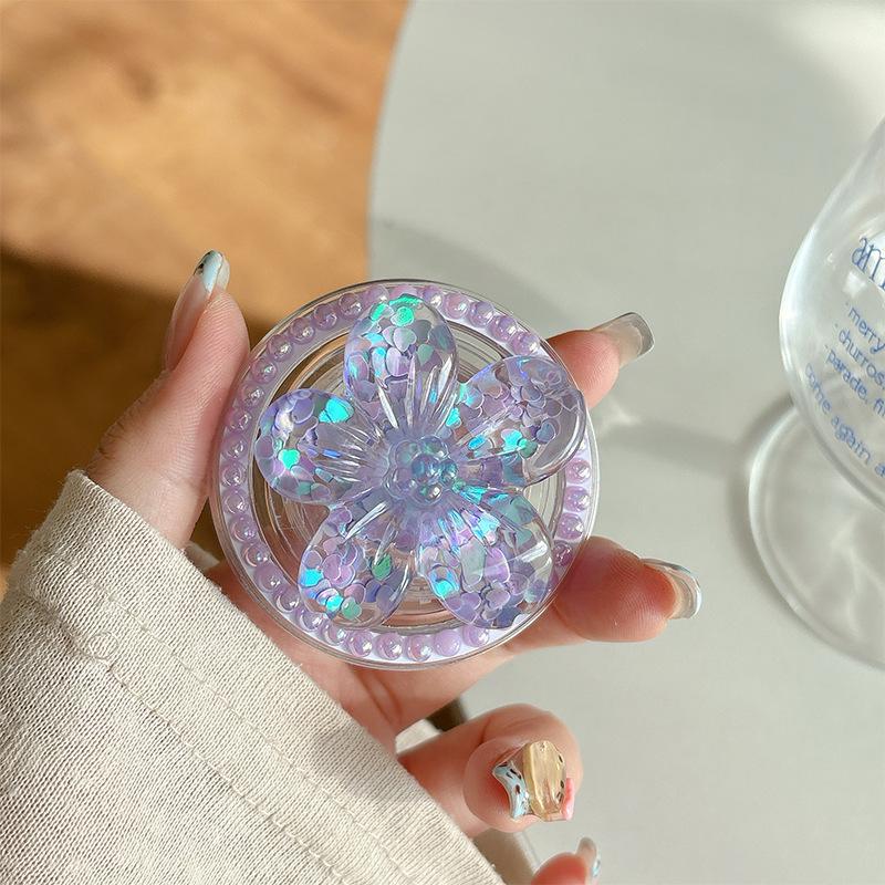 Color Sequined Flower Pearl Magnetic Mobile Phone Airbag Bracket Retractable Ring Desktop Lazy Drama Support