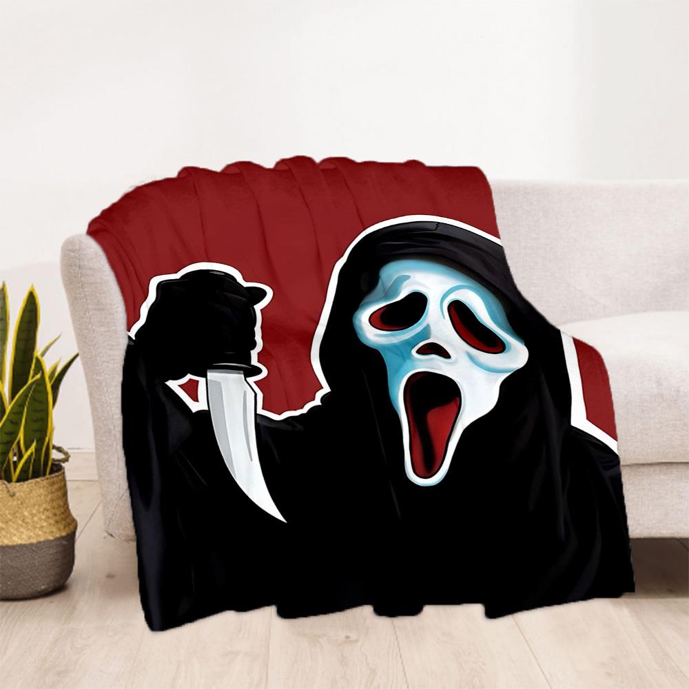 1PC Ghostface Scream Outdoor Flannel Throw Blanket - HD Printed Lightweight Soft Warm All-Season Blanket for Sofa, Bed, Travel, Camping 034