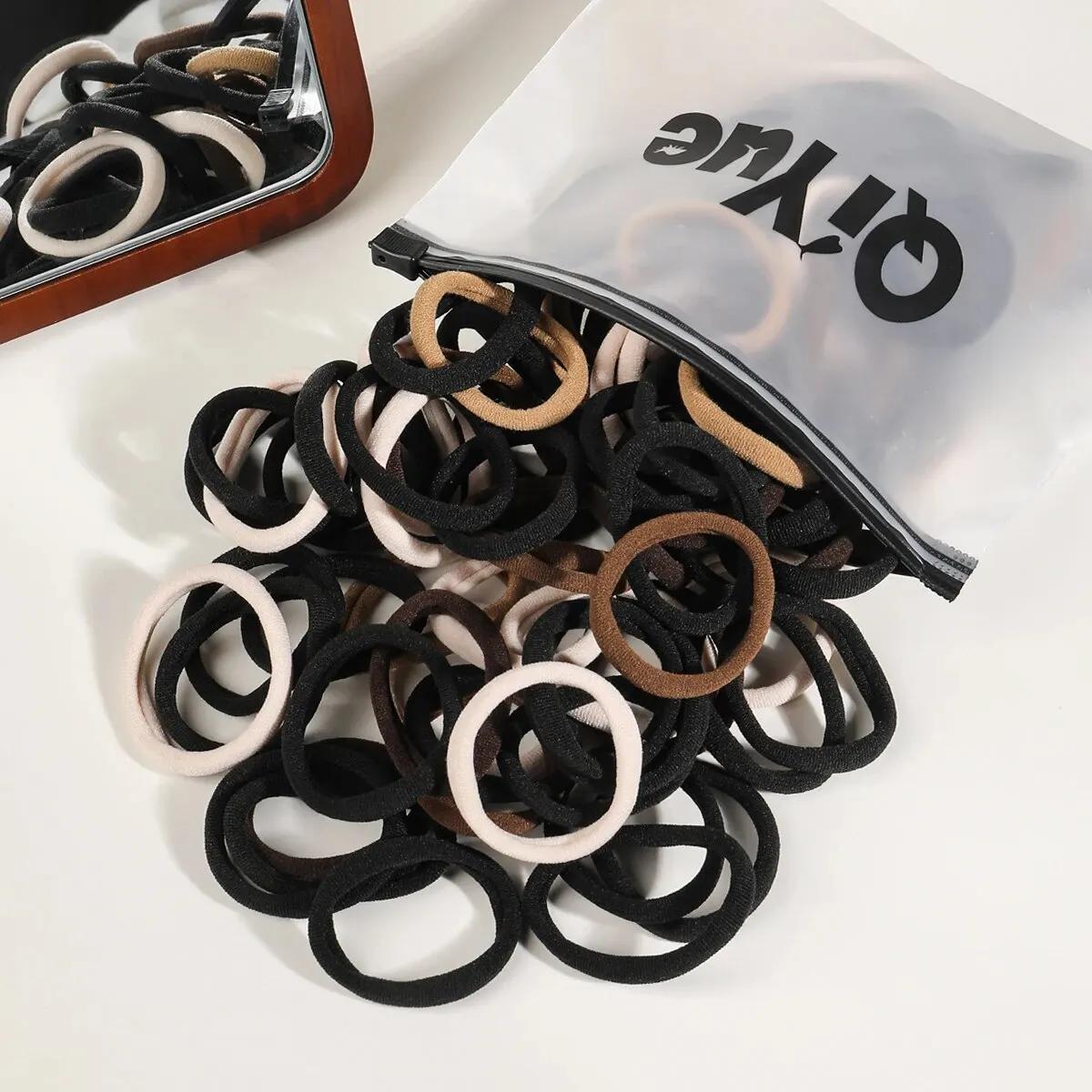 

100 шт. Черные резинки для волос для женщин, девочек, бесшовные толстые черные резинки для волос, эластичные резинки для волос без повреждений, держатель для хвостика All yards разноцветный