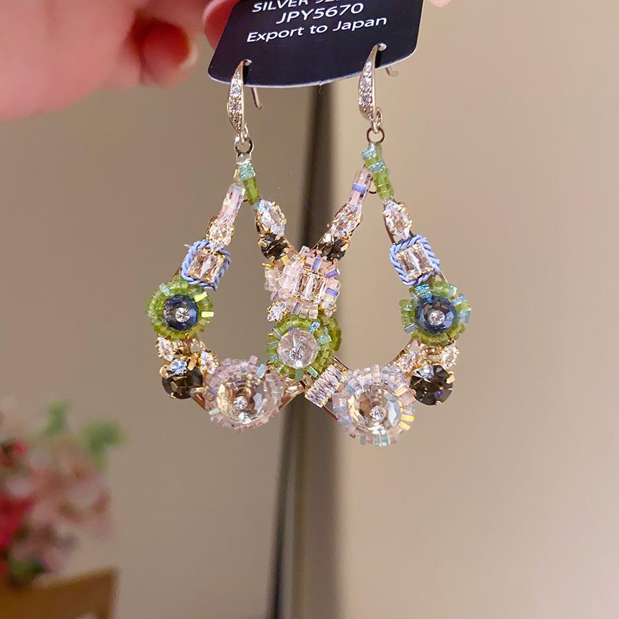 Retro Silver Needle Zircon Glass Water Drop Earrings Court Temperament Stud Earrings Personality Trend Versatile Earrings Women