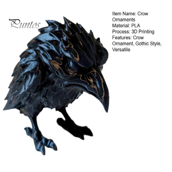 Niche Style Gothic Decor 3D Printed Crow Ornament, Realistic Black Raven Bird Figurines Figurine, Halloween Theme Statues for Bookshelf Desktop