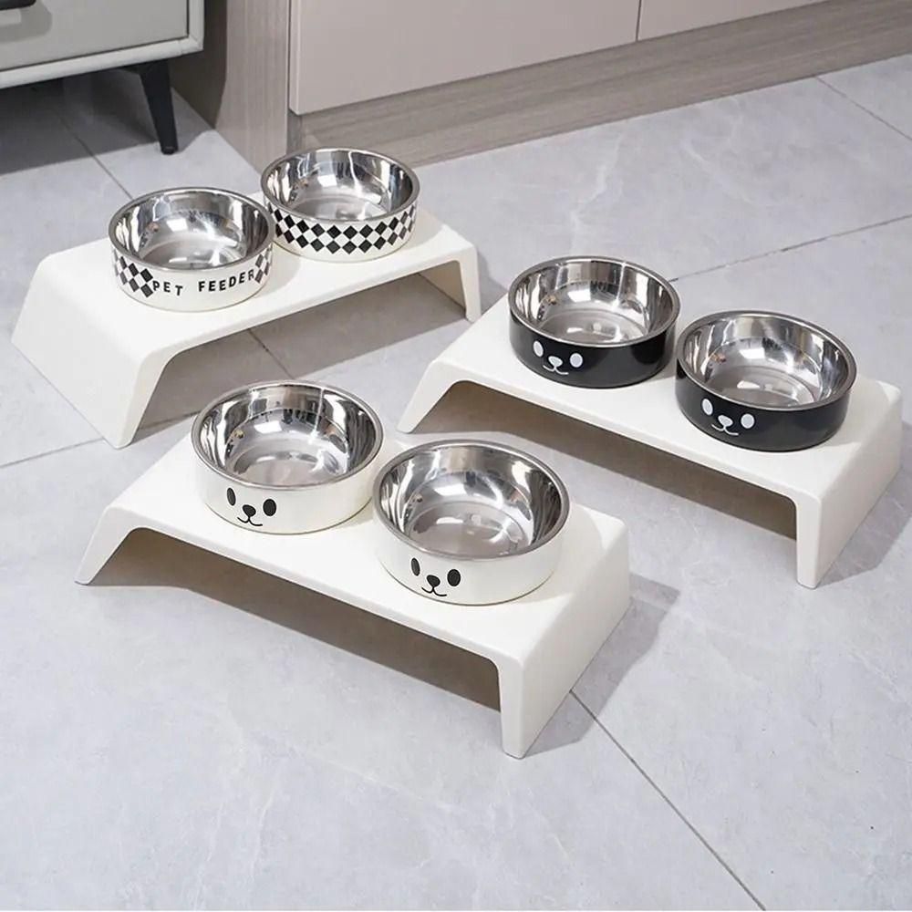 Double Bowls Cat Food Water Bowl Anti-flip Cat Dog Dual-use Bowl Pet Food Dispenser  Wet Dry Food