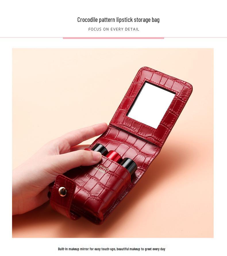 Crocodile Pattern Portable Cowhide Makeup & Coin Pouch with Mirror