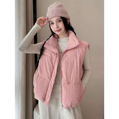 Women Corduroy Short Padded Vest Winter Loose Sleeveless Jacket Korean Style Casual Outerwear
