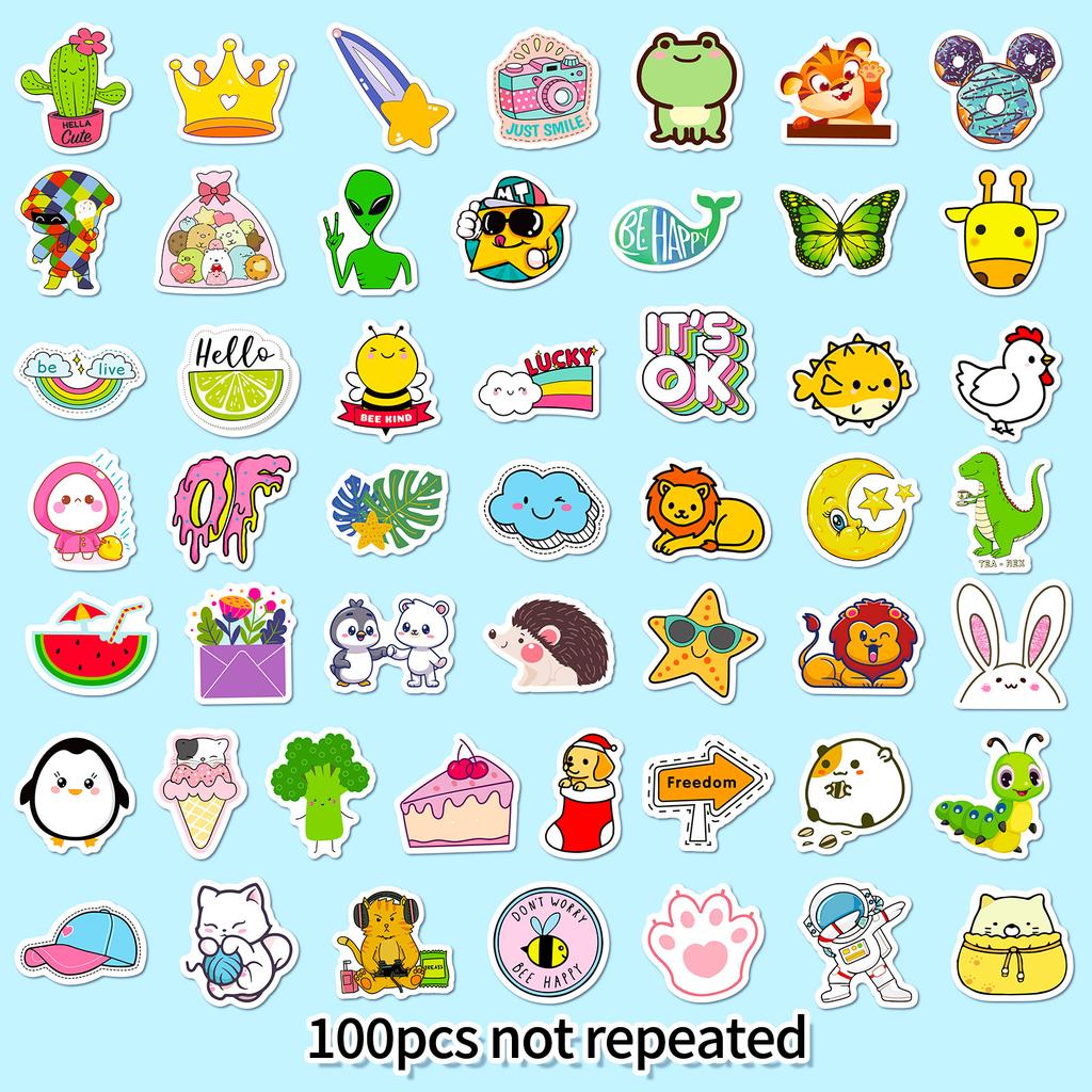 100 Small Size 4cm Mixed Cartoon Animal Children's Stickers DIY Luggage Computer Waterproof Stickers