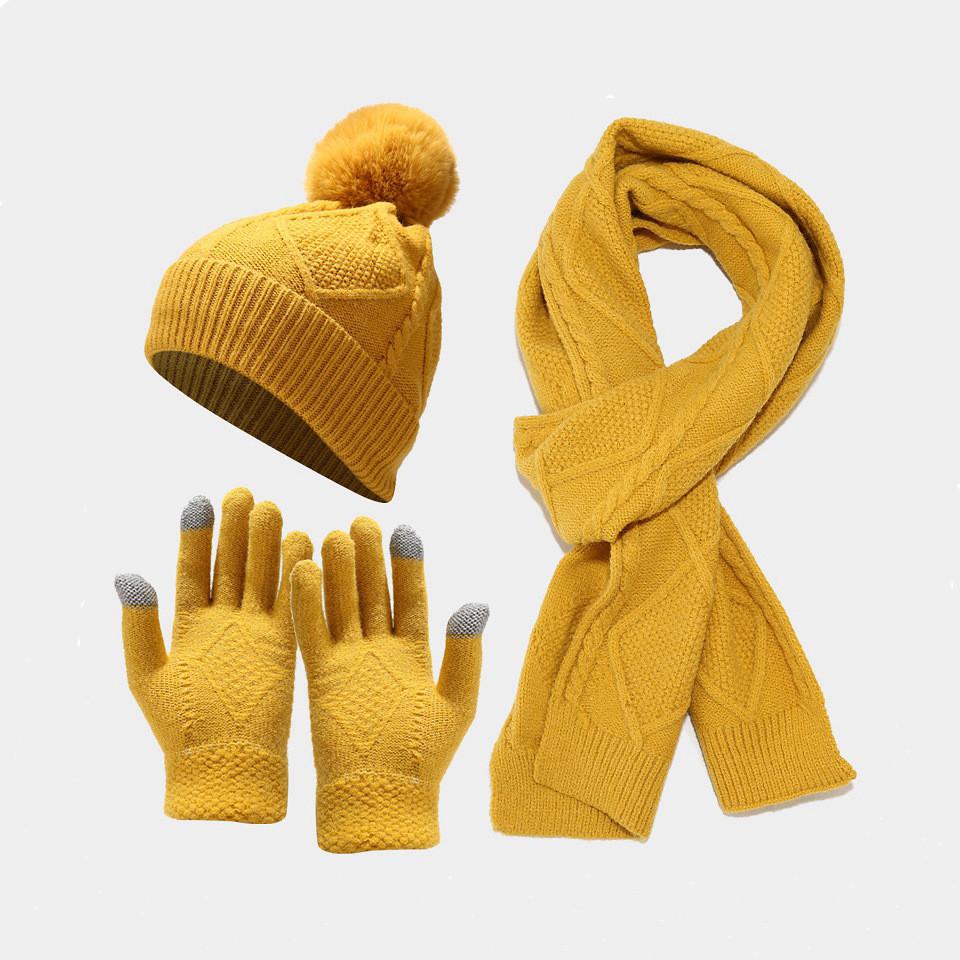 Adult Knitted Hat Scarf Gloves Set With Thick Warmth For Winter Outdoor Use