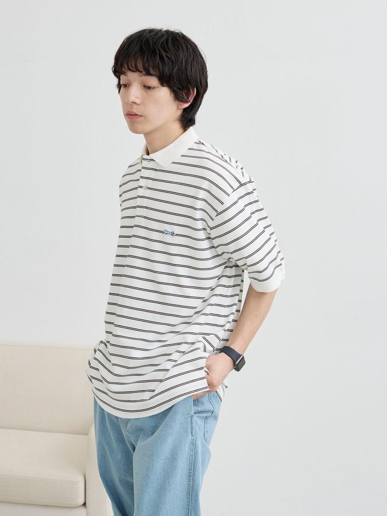 Cohen Penneys Custom-Made Dry Kanoko Striped Polo Shirt with Moisture-Wicking and Quick-Drying Function, 75256030463 5150 CREAM (51), Medium