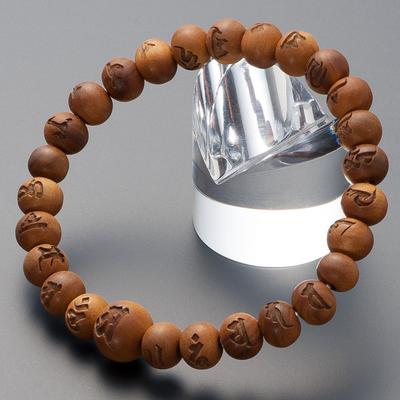 Buddhist Altar Shop Takita Shoten Specialty Buddhist Prayer Bead Bracelet, Wooden Bead Bracelet with Komyo Mantra Engraving, Indian Sandalwood, 8mm