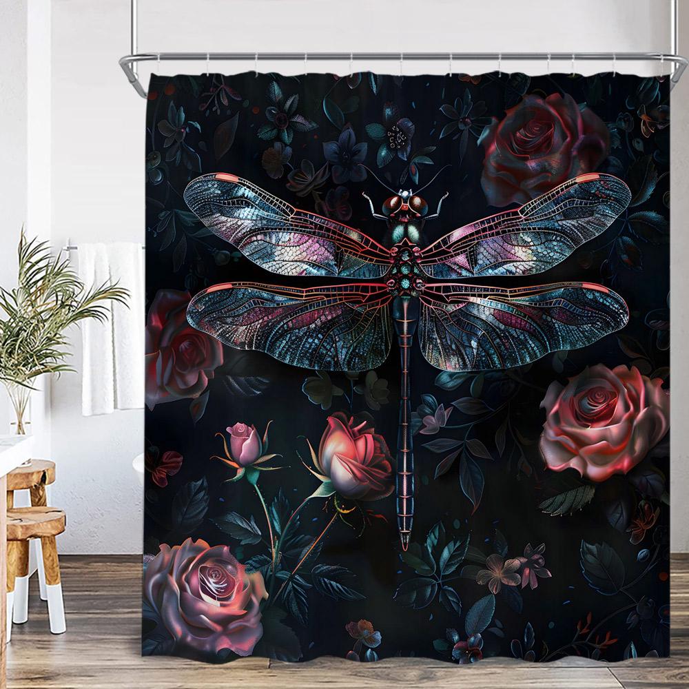 Vintage Butterfly Floral Shower Curtain Dragonfly Flower Moon Plant Skull Witch Magic Bath Curtain Retro Bathtub Decor with Hook