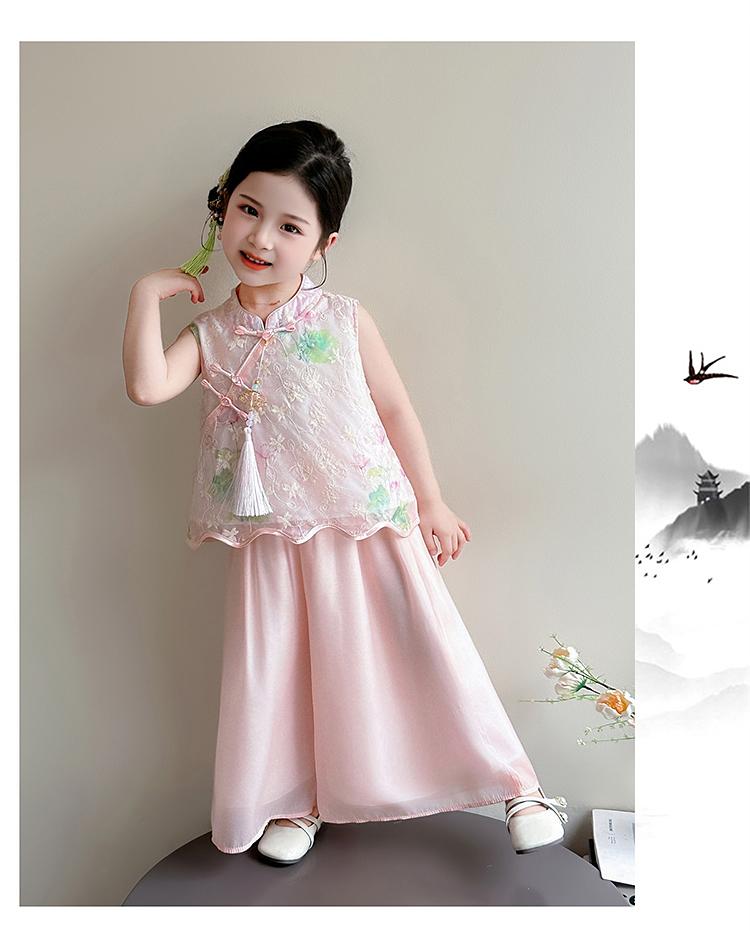 Hanfu Girls' Summer Lotus Vest Two-Piece Set