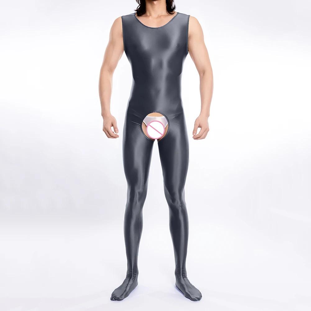Body da uomo sottile, grande, lucido, lustroso, setoso, aderente, con cavallo aperto, tuta sexy, biancheria intima intima, abbigliamento per il sesso, body da discoteca