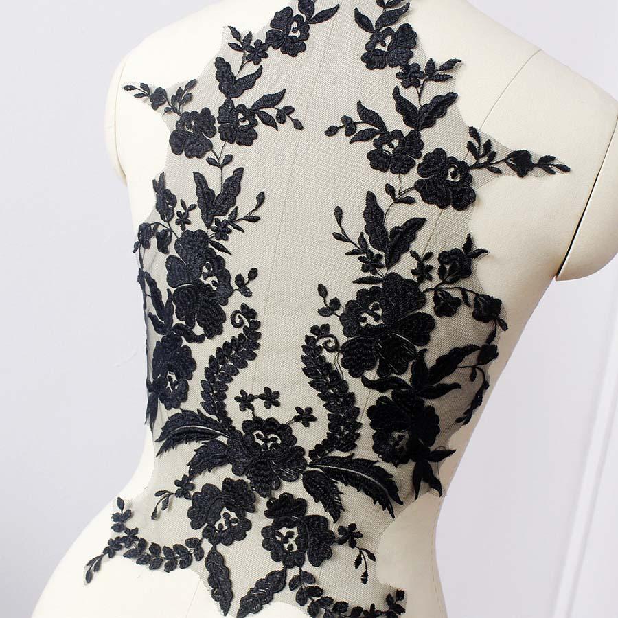 1Pcs White Black Lace Applique Handmade Beads Wedding Dress Decoration DIY Collar Lace Patch