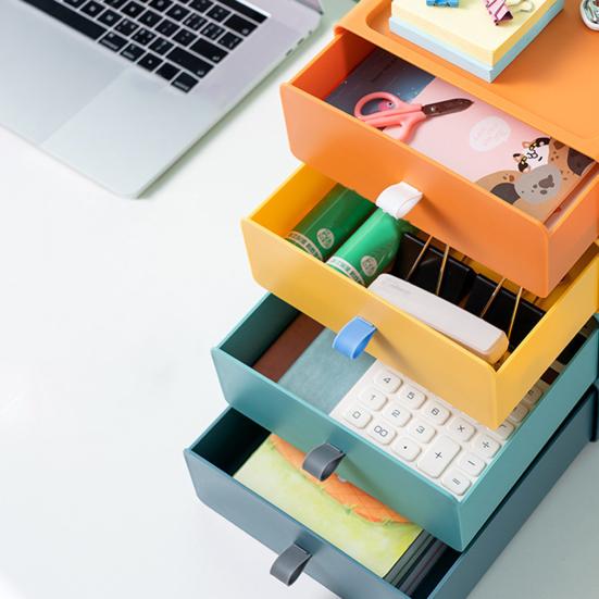 Storage Box Pull-out Design Save Space High Capacity Pure Color Superimposed Solid Storage Cosmetic Little Knob Rectangle Shape Storage