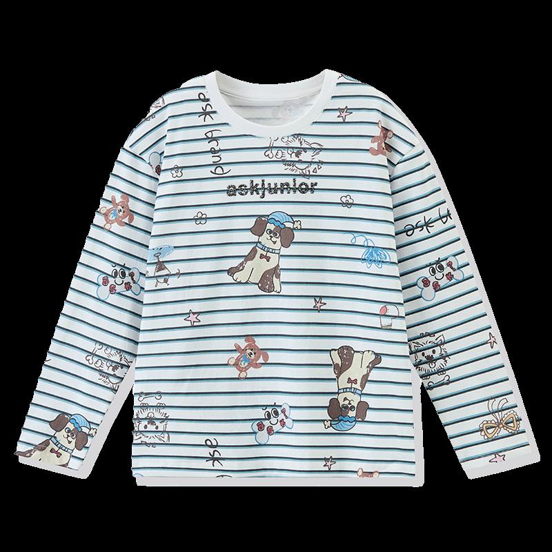 ASK JUNIOR Girls' Striped Long-Sleeve T-Shirt with Fun Print